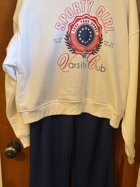 Xersion Sporty Girl Cream & Navy Kids Matching Set -16/XL- Smoke & Pet Free Home
